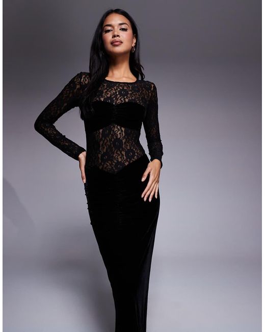 Bardot Black Helenie Velour Lace Maxi Dress