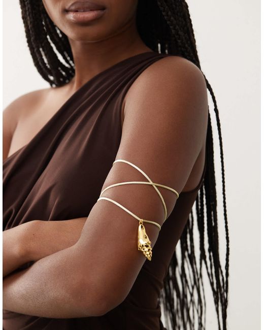 En Route Brown 18k Plated Circe Cord Arm Cuff With Shell Pendant