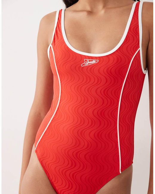 Speedo Red Jetstream Texture Bound Scoop Swimsuit