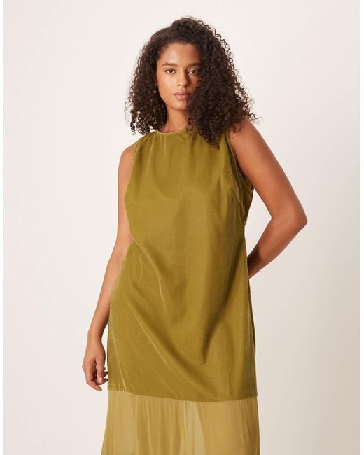 ASOS Metallic Asos Design Curve Drop Waist Velvet Maxi Dress With Sheer Godet Skirt