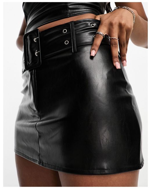 SIMMI White Simmi Faux Leather Buckle Detail Mini Skirt Co-ord