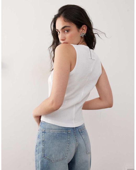 Collusion White Elevated Seam Detail Waffle Vest