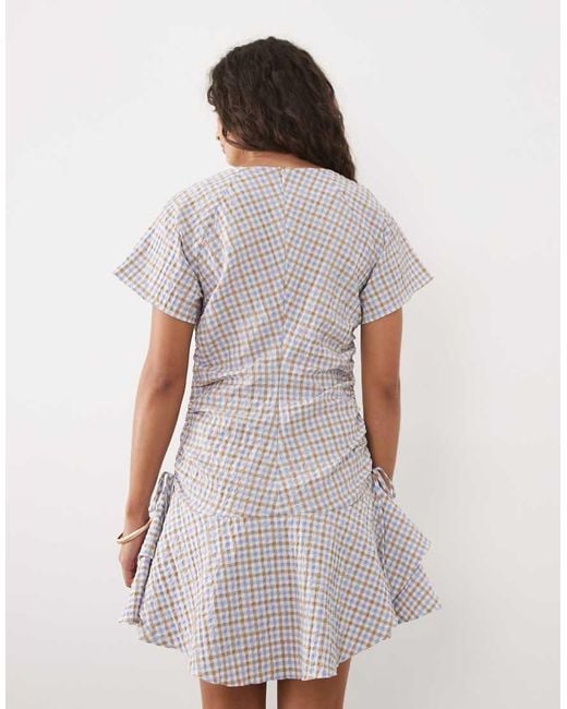 ASOS Multicolor Short Sleeve Mini Dress With Ruching Tie Waist Detail