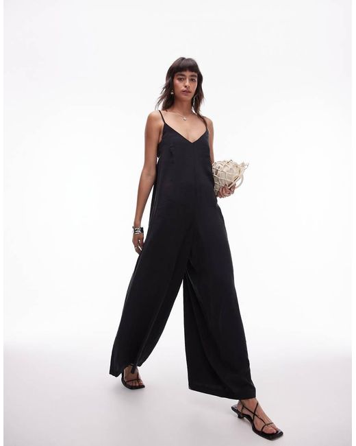 TOPSHOP White Cami Wide Leg Jumpsuit With Tie Back