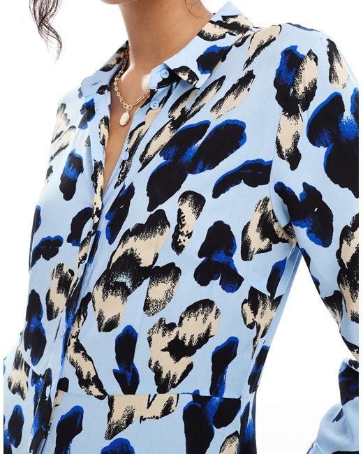 Y.a.s - robe chemise longue avec imprimé léopard oversize Y.A.S en coloris Blue