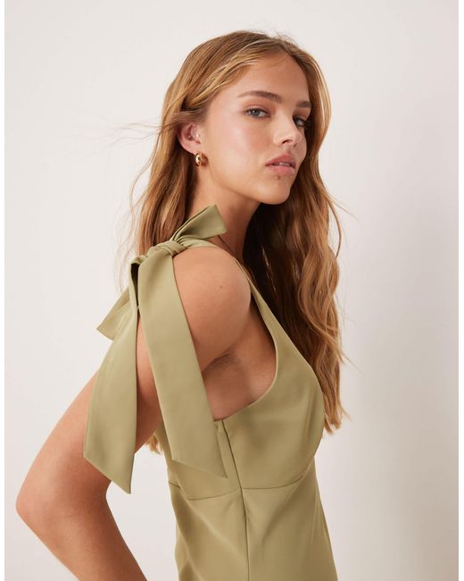 Pretty Lavish Natural Piper Crepe Bow Shoulder Midaxi Dress