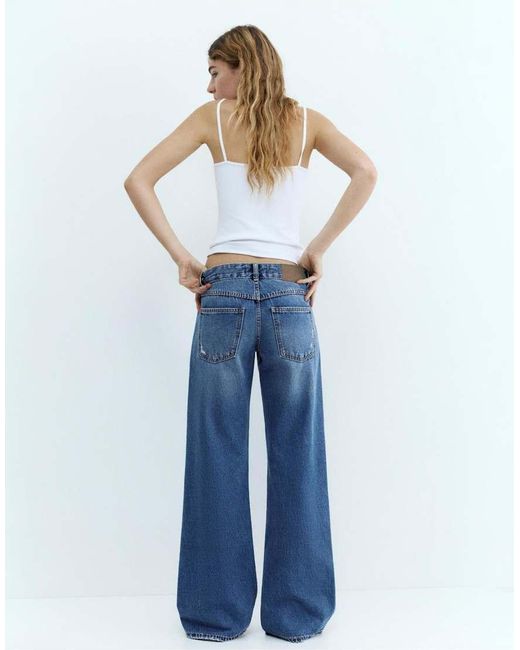 Pull&Bear Blue Ripped Low-Rise Straight Leg Jeans