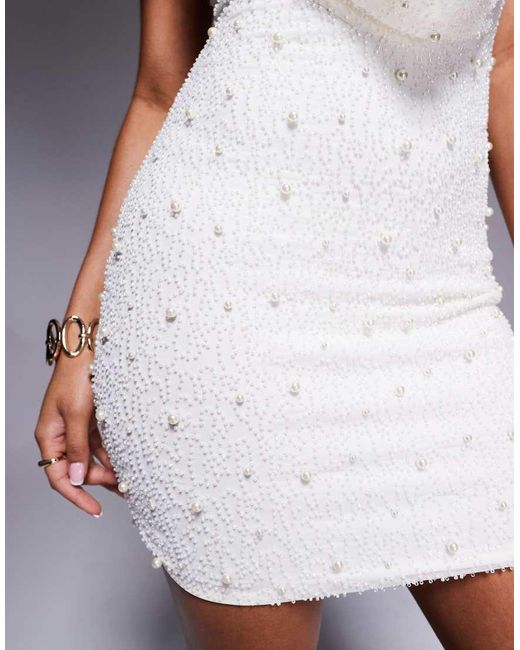 Oh Polly White Versailles Embellished Plunge Mini Dress