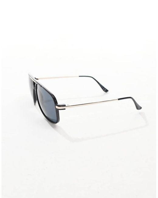 Occhiali Da Sole Aviatore Con Montatura Nera Con Dettagli Color Oro E Lenti Nere di ASOS in Black da Uomo