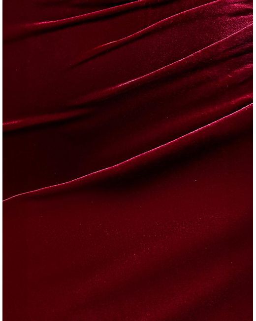Goddiva Red Off The Shoulder Deep Plunge Velvet Maxi Dress