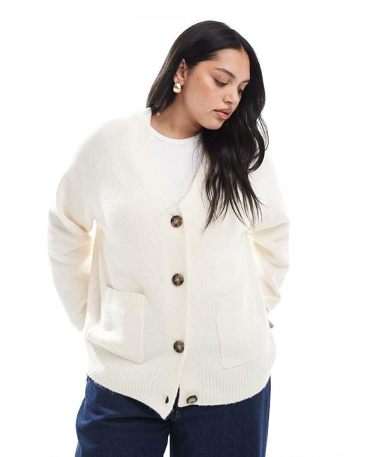 Vero Moda Women's White Boxy Knitted Cardigan With Pockets