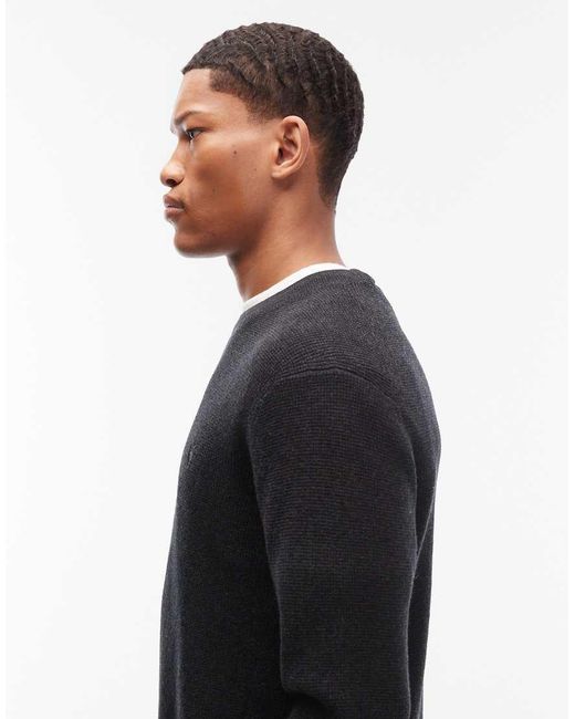 AllSaints Black Waffle Knit Crew Neck Logo Jumper for men