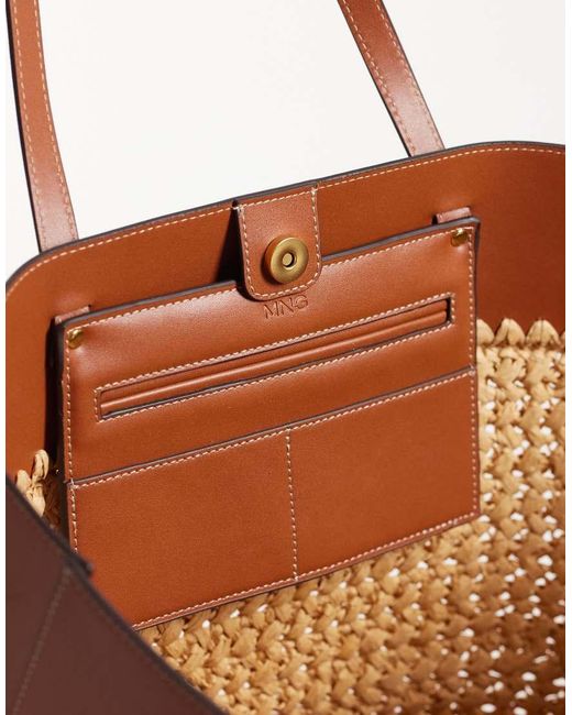 Mango Brown Large Woven Shoulder Bag
