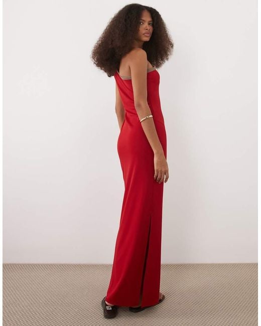 ASOS Red One Shoulder With Side Split Maxi Dress