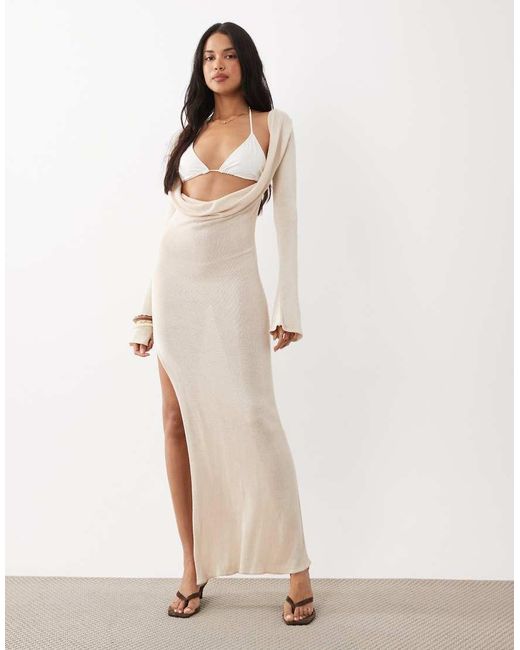 Flook Natural The Label Lila Low Plunge Knitted Maxi Dress