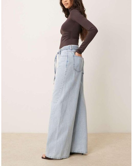 Gina Tricot Blue Tie Detail Wide Leg Jeans