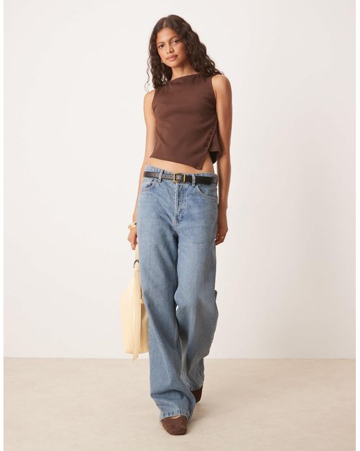 ASOS Natural Rib Asymmetric Button Through Top
