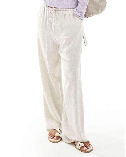 Miss Selfridge White Linen Blend Drawstring Waist Wide Leg Trousers