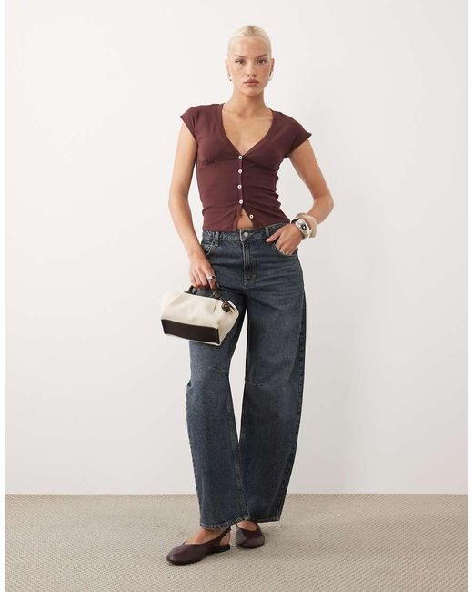 Gina Tricot Red Deep V Neck Button Through Sleeveless Top