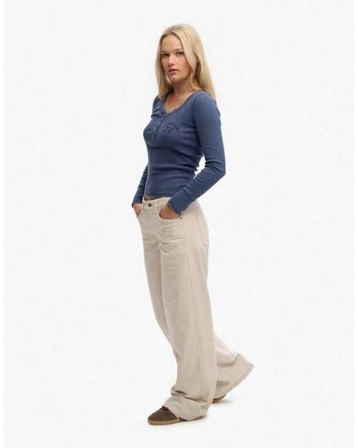 Superdry Blue Mid Waist Baggy Mini Cord Pants