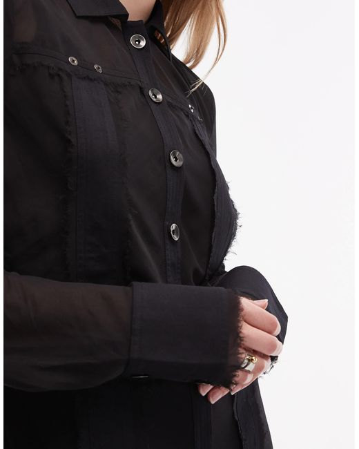 ASOS Black Sheer Shirt Mini Dress With Contrast Twill Detail