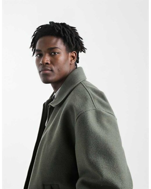 ASOS Gray Oversized Wool Look Harrington for men