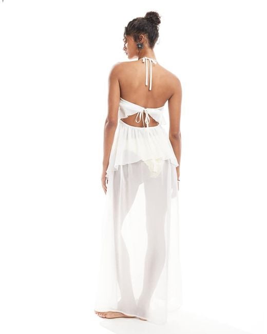 Miss Selfridge White Beach Ruffle Chiffon Maxi Dress