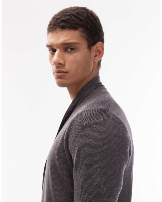 AllSaints Gray Mode Merino Wool Open Knit Logo Cardigan for men