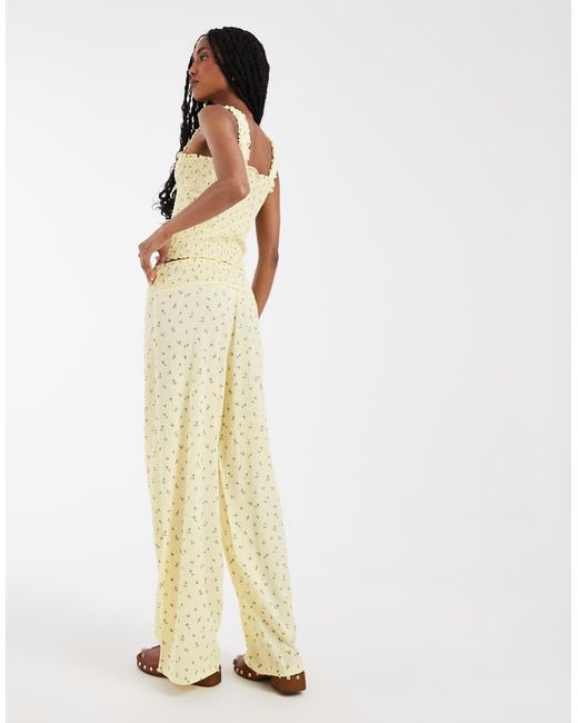 Pieces White Smock Waist Ditsy Floral Pants
