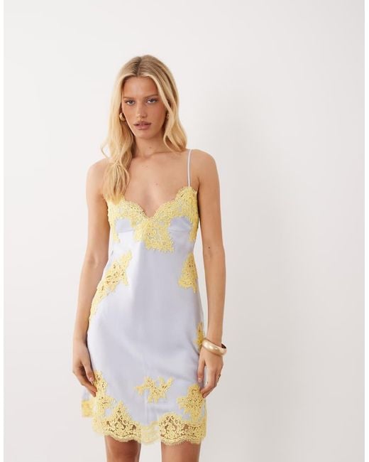 Mango Blue Capsule Satin And Lace Mix Knee Length Dress