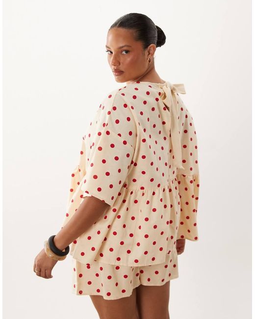 ASOS Brown Asos Design Curve Oversized Short Sleeve Peplum Co-ord Top