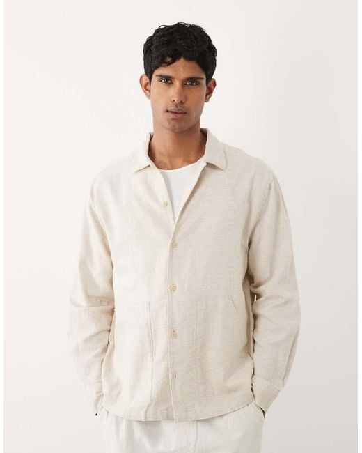 ASOS Natural Relaxed Linen Blend Shirt With Double Pockets for men