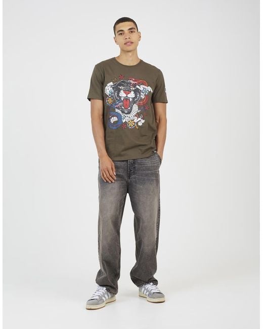 Brave Soul Gray Cotton Crew Neck Graphic T-Shirt for men