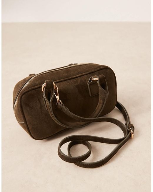 ASOS Green Faux Suede Mini Bowler Bag With Detachable Cross Body Strap