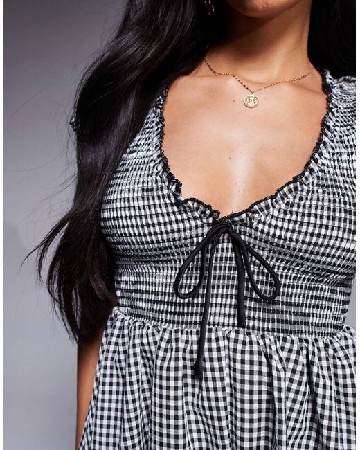 Princess Polly Gray Wescott Shirred Detail Tie Front Romper