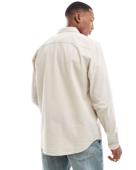 Hollister White Long Sleeve Dobby Shirt for men