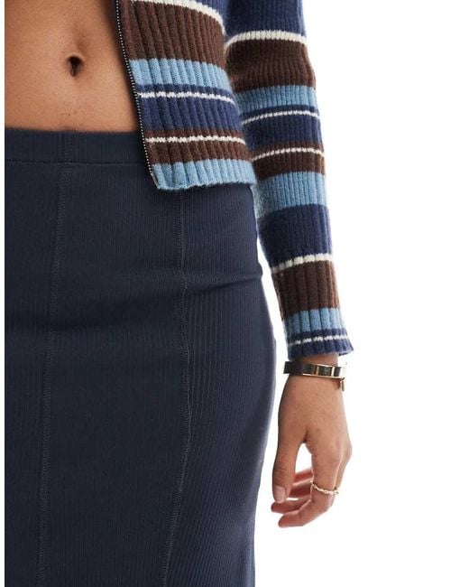 Brave Soul Blue Ribbed Maxi Skirt