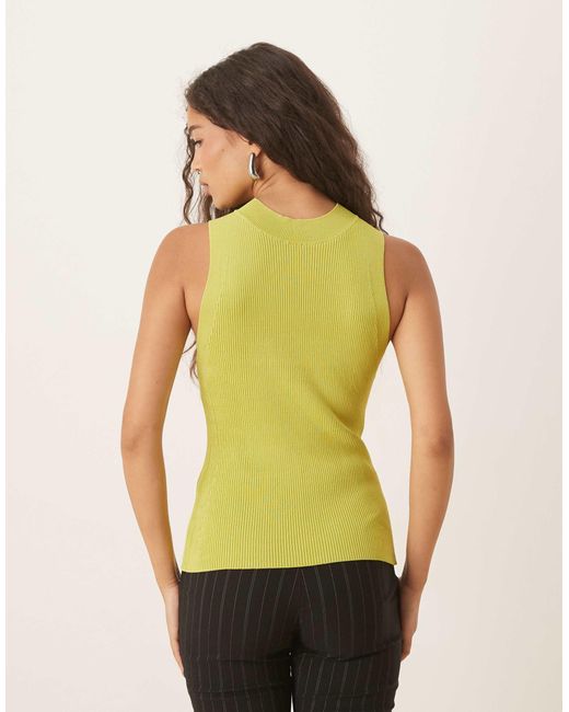 Mango Yellow High Neck Knitted Sleeveless Top