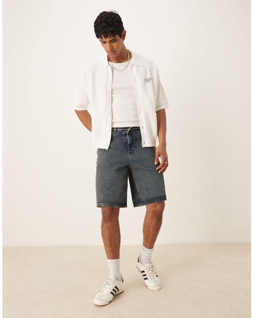 ASOS White Relaxed Knitted Button Through With Chest Embroidery for men