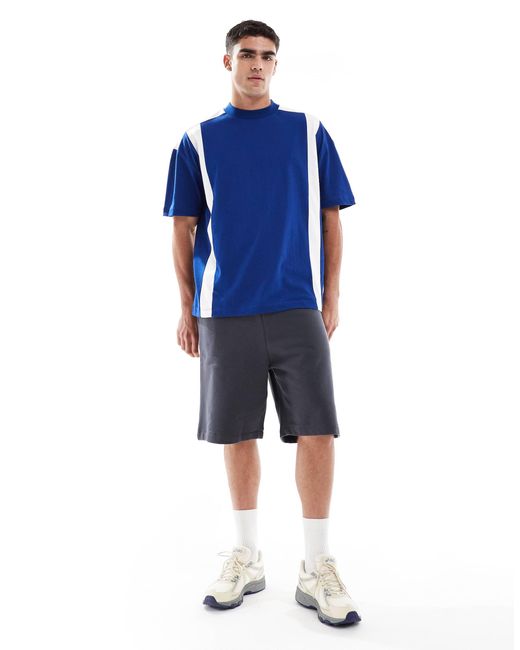 ASOS Blue Oversized Drop Shoulder T-shirt With Contrast Panel for men