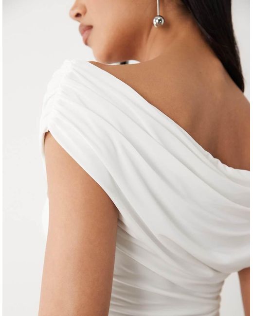 ASOS White Ruched Shoulder Grazer Top