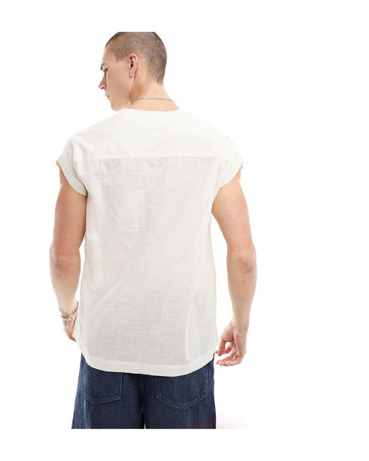 ASOS White Relaxed Sleeveless Smart Linen Shirt for men
