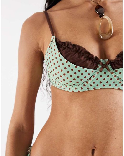 Reclaimed Vintage Brown Underwire Bikini Top With Frill Layer
