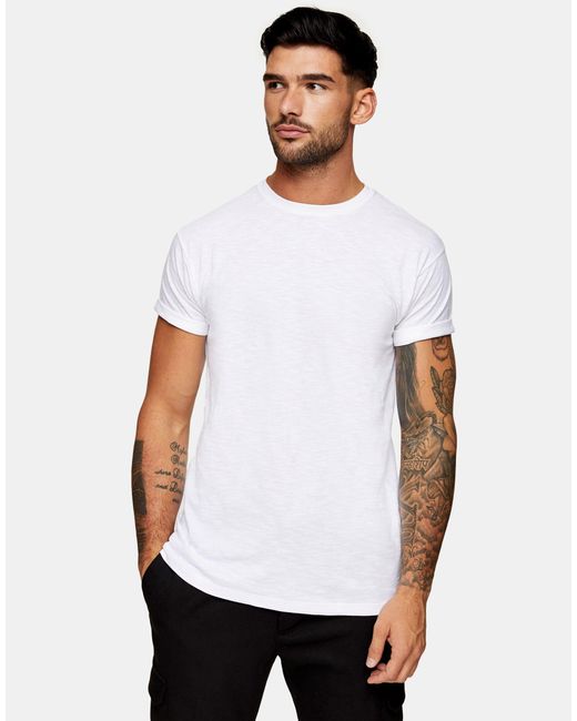Camiseta blanca holgada con manga vuelta Topman de hombre de color White
