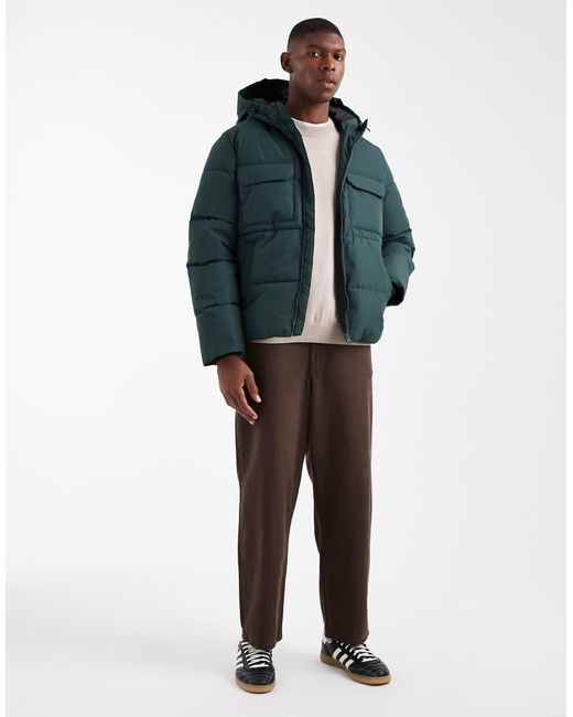 Only & Sons Blue Padded Coat With Hood & Utility Pockets for men