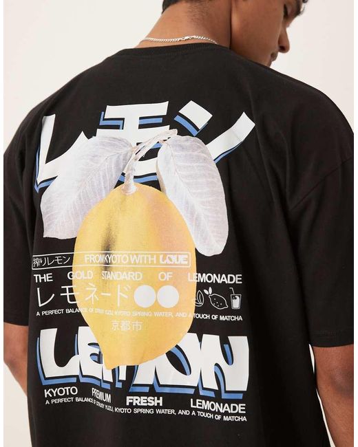 Camiseta Negra Extragrande Con Estampado De Limones De ASOS de hombre de color Black