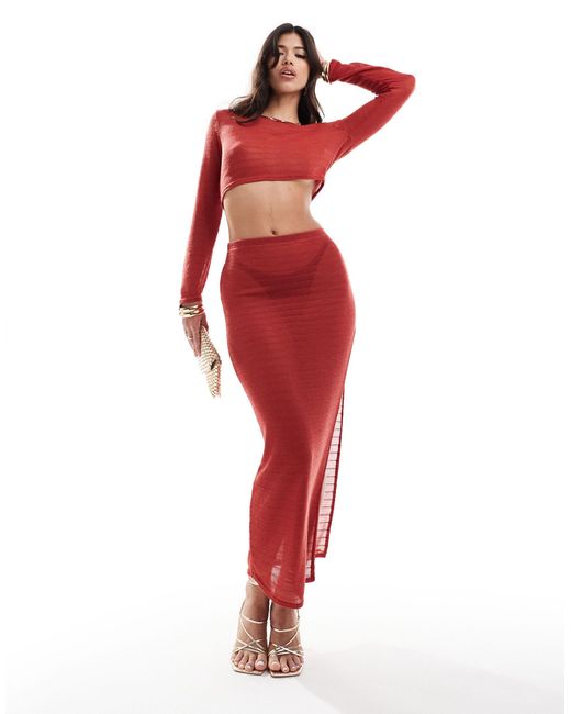 Missy Empire Exclusive Textured Knit Cropped Long Sleeve Beach Top Co-ord