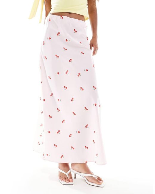 Pieces White Cherry Print Maxi Skirt