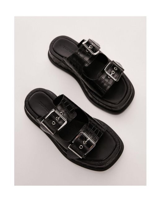 TOPSHOP Black Katie Leather Chunky Sandals
