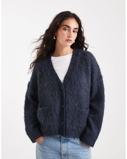 ASOS Blue Knitted Brushed Boxy Pocket Cardigan